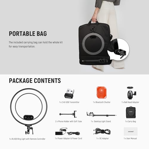 NEEWER RL45B 18" Edge Lit Desk Ring Light for Phone Camera Laptop LED Lighting Kit Phone Holder Desktop Stand Ball Head Mount Video Conference Webcam Recording Zoom Call Streaming Makeup Selfie