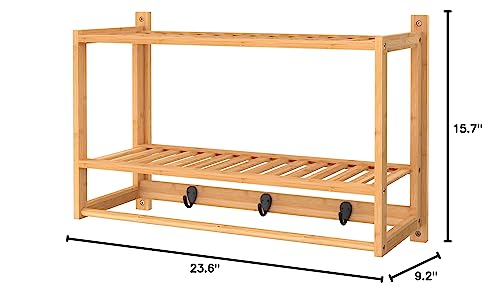 Closetmaid 10000-02529 Bamboo Wall Shelf With Towel Bar, 3 Hooks, Wall Mount Storage Shelves, 2 Tier, Organizer Rack thumb #7