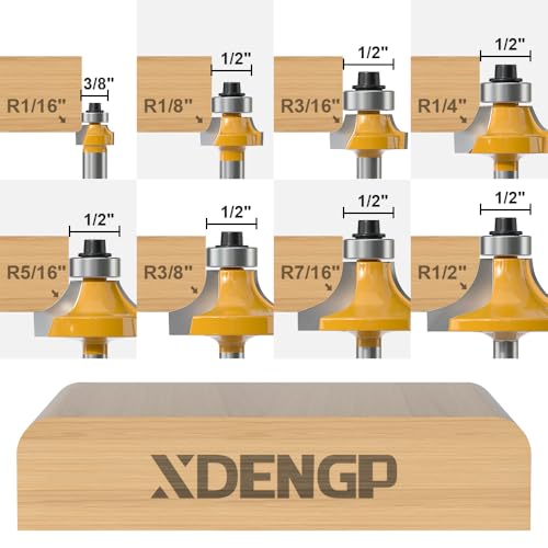 Image of 8 Pcs Roundover Router Bits Set 1 /4 Shank, Round Over Router Bits, Router Bits Round Over for Edging Forming Rounding Woodworking Cutter, Radius: 1 /2 inch, 7 /16 inch, 3 /8 inch, 5 /16 inch, 1 /4 inch, 3 /16 inch, 1 /8 inch,1 /16 inch
