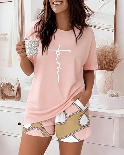 Image of CHICME Pajamas Set for Women 2 Piece Pjs Lounge Set Soft Short Sleeve Tops and Sleep Shorts with Pocket
