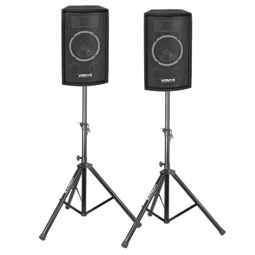VONYX Pack Sono - Paire d'Enceintes 6 Pouces, 150W avec Pieds d'Enceintes et Sacoche de Transport, Public Address, Messages Public, Utilisation Domestique