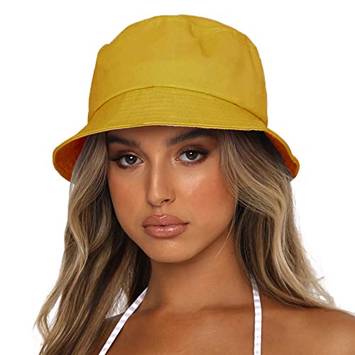 Image of Bucket Hat for Women Men, Reversible Cotton Summer Sun Beach Cap Solid Color Style