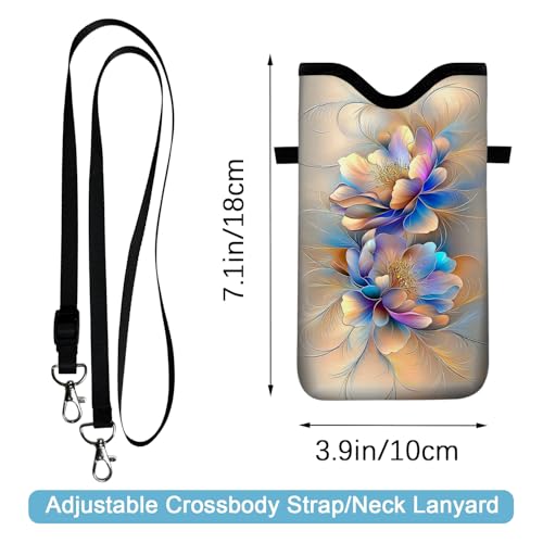 Image of Neoprene Cell Phone Sleeve Pouch Case Bag with Crossbody Strap Neck Lanyard for Women 7.1 X 3.9 in BF Flowers