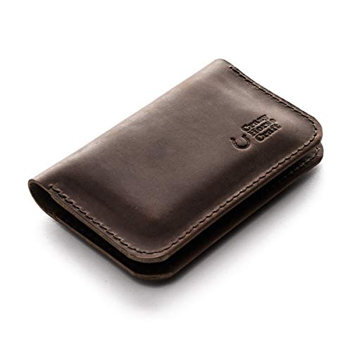 Leather wallet and credit card holder | Wood Brown handmade vintage style cardholder minimalist slim veg-tanned Crazy Horse Italian leather unique personalized gift for men and woman Crazy Horse Craft