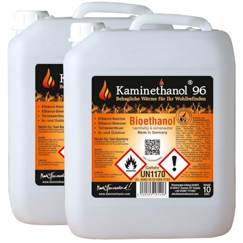Kaminethanol Icking 20 Liter Bioethanol 96,6% (2 x 10 L) Premium Qualität...