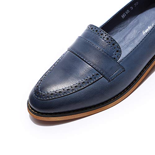 Image of Mona flying Women's Classy Leather Penny Loafer Dress Casual Slip on Flat Office Work Shoes for Ladies