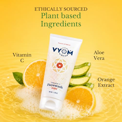Image of Vyom India Vitamin C Face Wash 100ml for Women & Men Orange Face Wash for Glowing & Hydrating Skin, Improves Skin Tone, Fades Dark Spots, Sulphate & Paraben Free 100% Organic & Natural