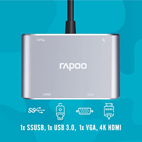 Image of Rapoo XD30 USB C Hub, 4-in-1 USB C Adapter, with 4K USB C to HDMI /30Hz & VGA Ports,PD protocal Power Supply,USB A 3.0 for MacBook Pro 2016 /2017 /2018, Chromebook, Windows, and More