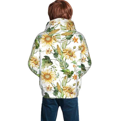 Watercolor Bright Sunflowers Kid Hoodies Boys Sweatshirts Girls Pullover with Pocket4