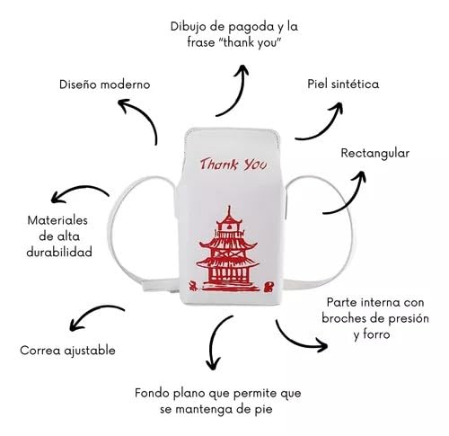 Chinese Pagoda Print Crossbody Bag, PU Leather Thank You Purse, Mini Takeout Box Style2