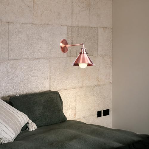 Image of Kiven Battery Operated Wall Sconces 1-Light,Vintage Wall Lights with Rechargeable Bulb,Dimmable Wall Lighting Fixtures for Painting Bedside Vanity Desk, Copper Red Finish