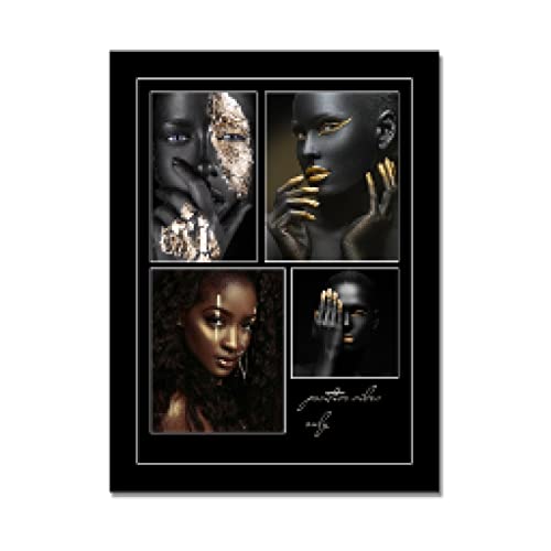 Affiche Toile Maquillage Africain Noir et Or 60x90cm Sans Cadre
