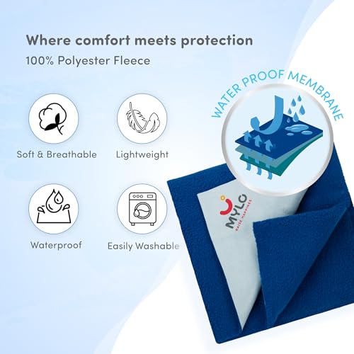 Image of Mylo Baby Waterproof Mattress Protector for Baby (0-3 Years), Extra Absorbent, Soft and Reusable Quick Dry Sheets (100X70cm)(Cobalt, Full)