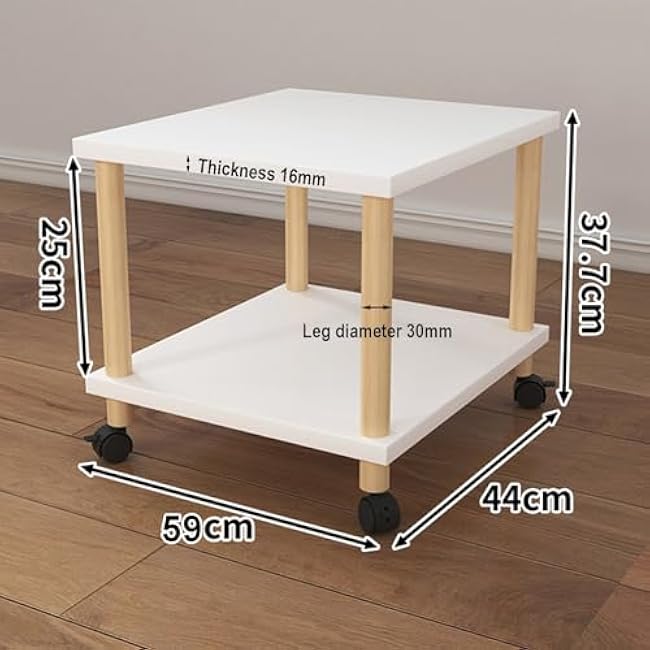 Wooden Rolling Storage Cart for Printer & Utility, 2-Tier Organizer with Lockable Wheels, Compact Shelf for Home Office, Kitchen & Bedroom (Natural & White)-52QLK2Zk