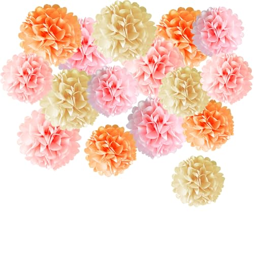 TYXHXTF 16Pcs Pompons Papier de Soie, Orange, Suspension Boule de Fleur en Papier, Decoration Bapteme, pour Fête et Mariage, Fête d'Anniversaire