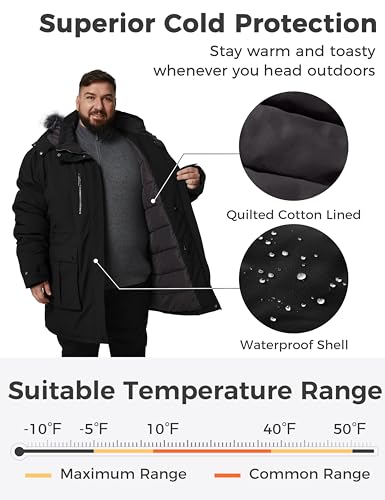 Image of wantdo Men's Big and Tall Winter Coat Parka Jacket with Removable Hood