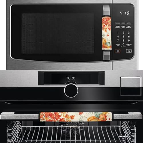 Image of Dreaweet Watercolor Pumpkin and Maple Print Fridge Handle Covers Set of 4