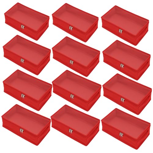 Image of Under Bed Shoe Storage Organizer Box with Clear Plastic Zippered Cover | Large Durable Rexine Travel Shoe Bag for Men & Women | Pack of 12 | Shoes, Slippers & Sports Footwear Storage (Red)