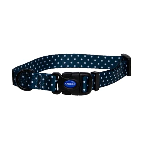Ancol Soho Round Dog Collar Polka Dot Patterned - 100% Recycled Fabric Comfortable Pet Accessory - Sturdy Adjustable Buckle Puppy Neckband - M