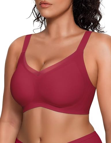 Image of Vertvie Wireless Bras Women Seamless Jelly Supportive Mesh Crossover Bra No Underwire Push Up Full Coverage T-Shirt Bralette