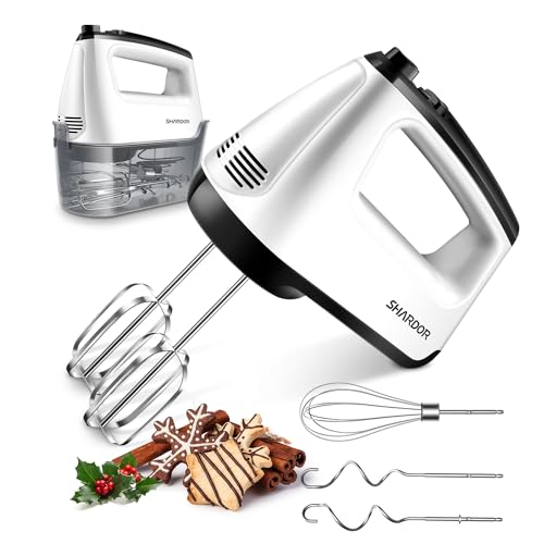 SHARDOR Hand Mixer Electric Whisk, Anti-Splash Hand Whisk, 6 Speeds with Turbo Button, Snap-On Storage Case, Easy Eject Button, 5 Stainless Steel Attachments, Electric Whisk for Kitchen Baking, 400W SHARDOR Hand Mixer Electric Whisk, Anti-Splash Hand Whisk, 6 Speeds with Turbo Button, Snap-On Storage Case, Easy Eject Button, 5 Stainless Steel Attachments, Electric Whisk for Kitchen Baking, 400W