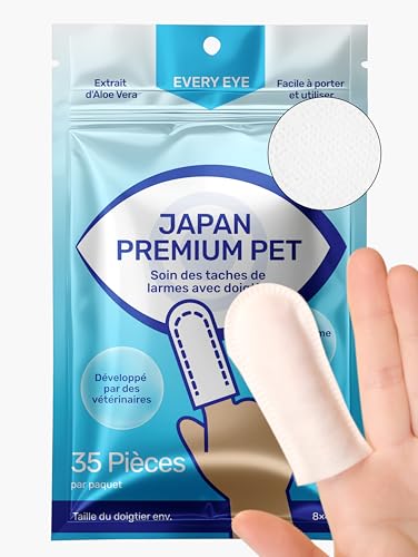 Japan Premium Pet Œil Lingettes Nettoyantes pour Chiens et Chats | Nettoyant Yeux Chien | Lingettes humides en Forme de Brosse à Doigt | Alternative Douce...