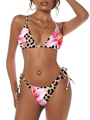Image of ZAFUL Women's Triangle Bikini Floral String Bikini Set Two Piece Swimsuit Bathing Suits