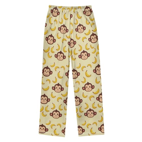 Cute Yellow Monkey Banana Cute Pajama Pants, Soft Sleepwear Lounge Pants Pajama Pj Bottoms for 6-14 Years2