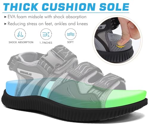 Image of KuaiLu Mens Hiking Sandals with Arch Support Orthopedic Walking Recovery Sandals for Plantar Fasciitis Open Toe Summer Athletic Sport Comfortable Cushion Breathable Outdoor Water Sandals Size7-13