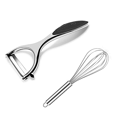 Image of Peeler for Vegetables Stainless Steel Vegetable Peelers for Potato and Fruits with Whisker for Cake Mixing Kitchen Tools Beater Whisker for Kitchen Set of 2