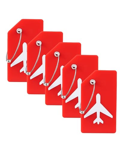 Image of Silicone Luggage Tag for Suitcases with Stainless Loop, TSA Approved, Privacy Protection Travel Essentials Bag Tags by Gostwo, Red, 3.6 inchx 2 inch x 0.25 inch