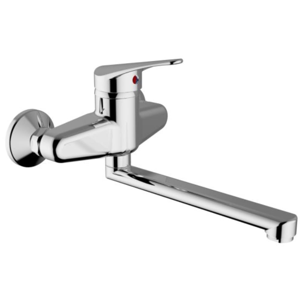 Schläfer 480110 | Miscelatore Lavello a Parete Start Cromo con canna girevole, Adatto la per Cucina, Bagno, Lavanderia, Rubinetto a Muro eccentrici a S - int. fori 15/17 cm