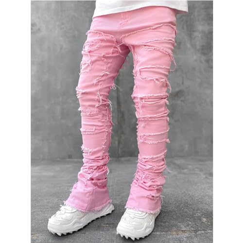 Mens Stacked Jeans Straight Leg Y2K Casual Hip Hop Slim Fit Ripped Jeans Fashion Cool Destroyed Streetwear Denim Pants4