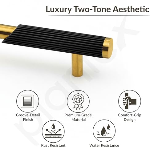 Image of Plantex Stainless Steel & Aluminium Cabinet Handle /96mm Wardrobe Door Handle /Cupboard Pull-Push Handles for Home /Office - Pack of 1 (Black & Gold)