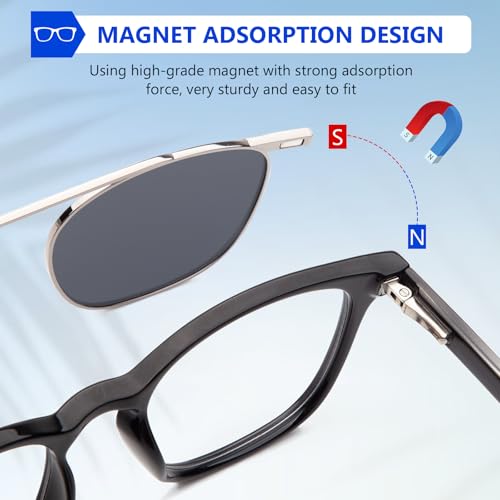 Non Prescription Glasses Eyeglasses Men with Magnetic Clip On TAC Polarized Sunglasses Acetate Frame Clear Lens2
