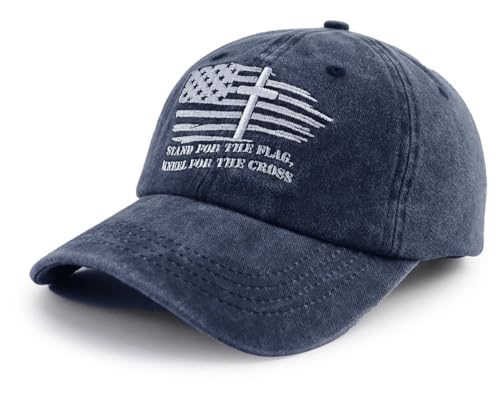 Image of Christian Jesus Cross Hats for Men, Stand for The Flag Kneel for The Cross Baseball Cap