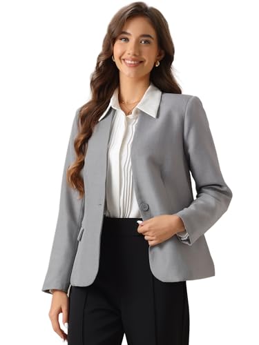 Allegra K Collarless Blazer for Women's 1 Button Business Work Suit