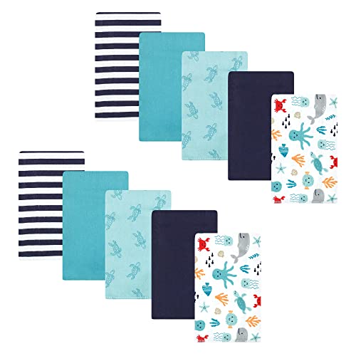 Image of Hudson Baby Unisex Baby Cotton Flannel Burp Cloths, Sea Characters, One Size