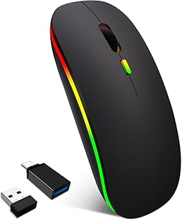 2.4GHZ Wireless Bluetooth Mouse, Rechargeable Slim Bluetooth Mouse With 6 Button, Computer Mouse Wireless with 800 To 1600 DPI, RGB Lights, Compatible with PC, Laptop, Tablets, Graphite.
