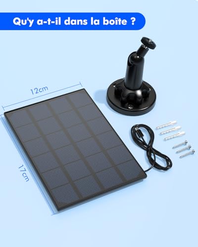 Solarpanel für Überwachungskameras, 5W Kamera solarpanel,USB-Typ-C-Schnittstelle, verstellbare Halterung, einfach zu installierendes Solarpanel