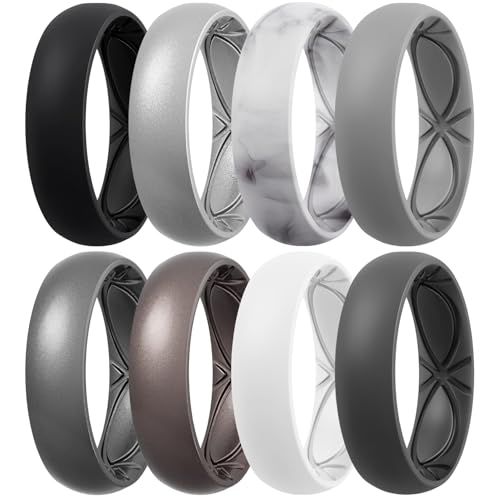 Image of Egnaro 4 /5 /8 Variety Multipack Ergonomic Breathable Bridal Rings Sets, 6mm Wide - 2mm Thick Rubber Wedding bands women, silicone Rings for her with Half Size