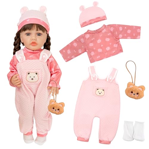 Designi adorabili: I nostri vestiti per bambole da 50-55 cm/20-22 pollici sono rosa e decorati con elementi cartoon di orsi. È alla moda ed elegante. Il cappello di peluche con piccole orecchie e un grazioso ciondolo a forma di orsetto conferiscono alla tua bambola un aspetto dolce. I bambini possono dare libero sfogo alla loro fantasia e creatività, immergersi nel mondo di abbigliamento per bambole adatto e allo stesso tempo sviluppare le loro abilità pratiche e il loro senso estetico!