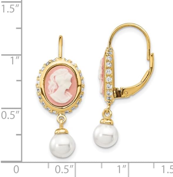 Miniatura 3 de Pendientes colgantes de plata de ley 925 con perlas de imitación y circonita cúbica CZ Cameo Drop, Latón, Perla Circonia cúbica