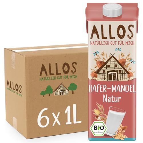 Allos Bio Hafer Mandeldrink ungesüßt | Milchalternative aus Hafer | Drink auf pflanzlicher Basis | ohne zugesetzten Zucker | Mandel | vegan | laktosefrei | 1 Liter (6 Stück)
