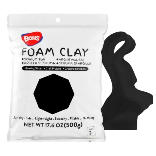 BOHS Black Modeling Foam Clay - Squishy,Soft, Air Dry -for School Project,Cosplay,Fake Bake, Slime Supplies-1.1 Lbs/ 500 Grams