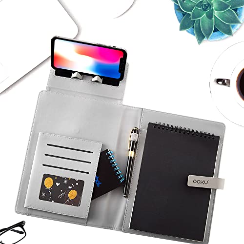 Ooku Pu Leather Notepad Portfolio Organizer | Compatible With Rocketbook Flip Executive Size, Legal Pads Notepad Holder | 6" X 8.8" Personalized Padfolio W/Phone Stand | A5 Travelers Notebook Cover #TOP3
