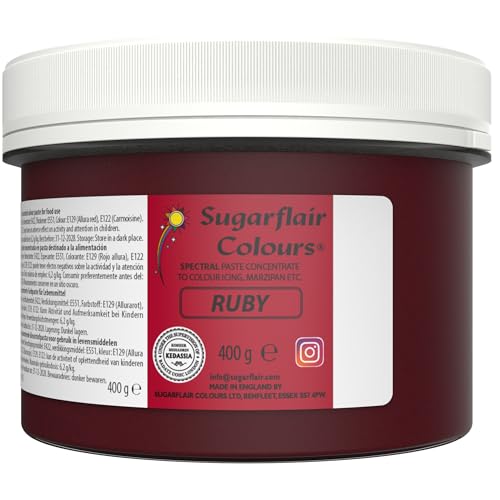 Sugarflair Spectral Concentrated Paste Colours Ruby, Colorante Alimentario Pasta, Colorantes para Pasta De Azúcar y Mazapán - 400g