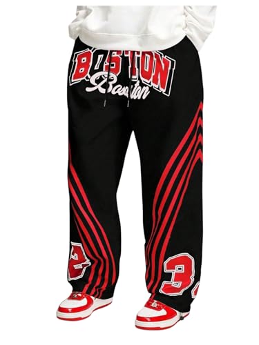 Men's Y2K Stacked Sweatpants Striped Number Graphic Wide Leg Baggy Track Pants