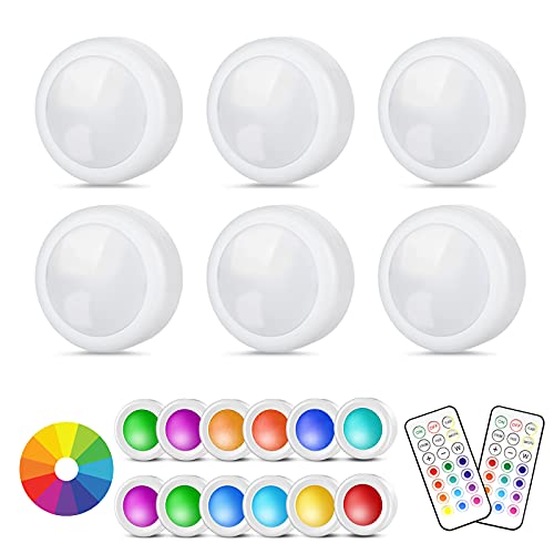 Under Cabinet Lighting,Puck Lights with Remote Tap Lights Battery Powered Stick Up Light LEDERA Dimmable Color Changing Puck Light Wireless Push Lights Battery Operated,6Pack