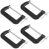 JAPCHET 4 Packs 6 Inches Black C Clamp, Malleable Iron C-clamp, Heavy-Duty C-Clamp for Metalworking,